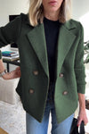 Women's Lapel Button Patchwork Sleeve Casual Coat with Two Pockets on the Sides