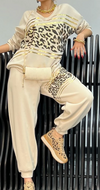 Women's V-neck Long-sleeved Leopard Striped Casual Suit