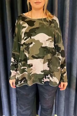 Girls Casual Round Neck Camouflage Top