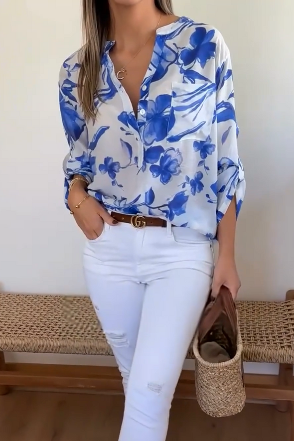 Women's stylish and comfortable blue floral print shirt