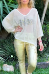 Women's Casual and Comfortable Hollow Hot Stamping V-neck Blouse