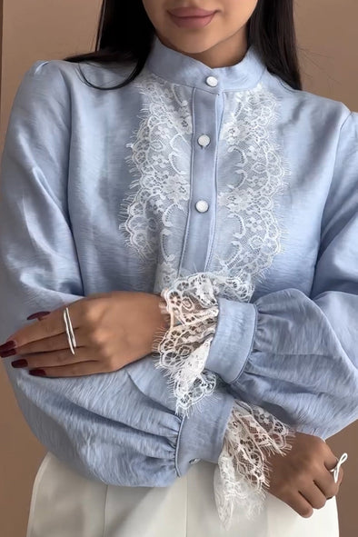 Women's Elegant Lace Paneled Bell Sleeve Shirt