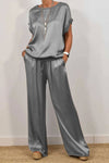 Women's Spring Casual Solid Color Satin Two-Piece Suit