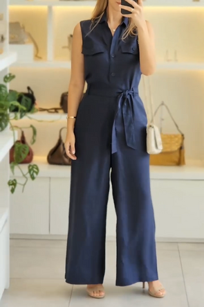 Women's Casual Fashion Sleeveless Solid Color Waist Jumpsuit