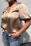 Women's Casual Solid Color V-Neck Glossy Satin Top