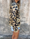 Women's Round Zipper Leopard Print Casual Top