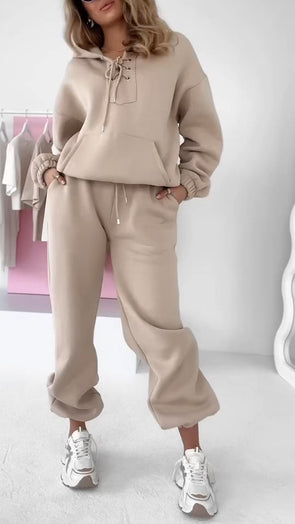 Women's Hooded Tie Sweatshirt Casual Suit