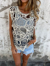 Women's Round Neck Lace Hollow Casual Top