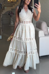 Women's Elegant Hollow Lace Patchwork Dress