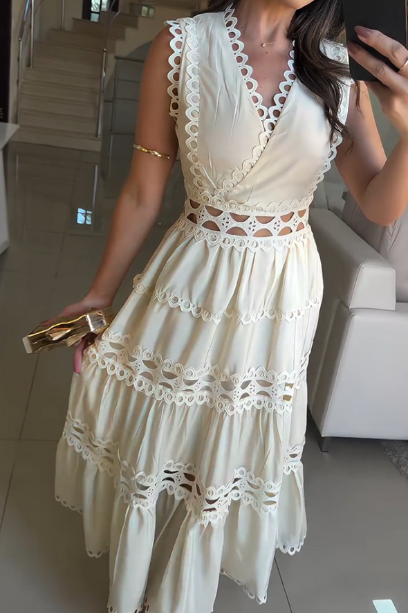 Women's Elegant Hollow Lace Patchwork Dress