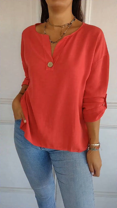 Women's V-neck Cotton and Linen Casual Top