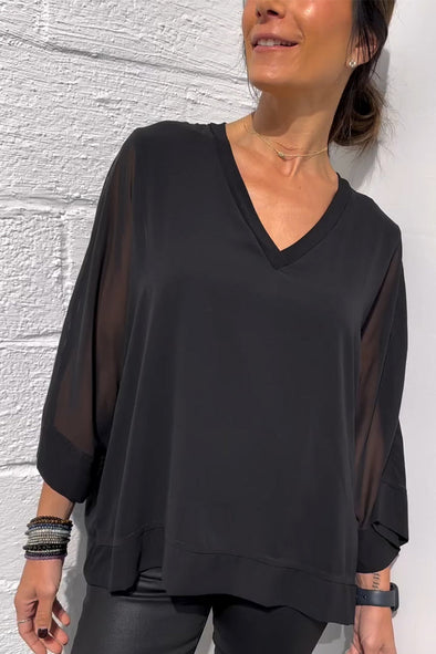 Women's Casual V-neck Solid Color Chiffon T-shirt