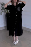 Women's Casual Lapel Single-breasted Back Sequin-panelled Shirt Dress