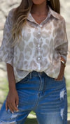 Women's Casual V-neck Leopard Print Half-sleeved Shirt