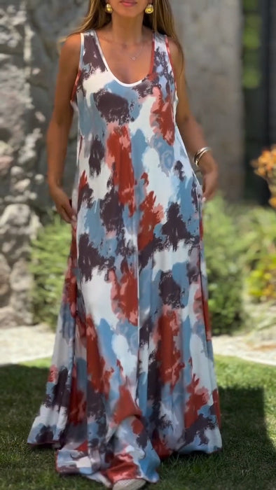 Women's Casual Resort Scoop Neck Abstract Print Sleeveless Maxi Dress