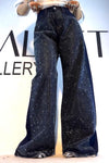 Women's Fashionable High-waisted Diamond Wide-leg Jeans