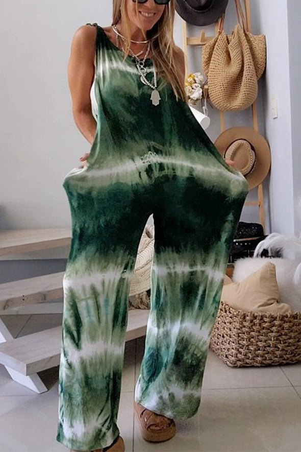 Women's Casual Round Neck Sleeveless Gradient Jumpsuit