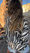 Women's Round Neck Zebra Pattern Knitted Casual Top