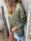 Women's V-neck Gold-stamped Knitted Casual Top