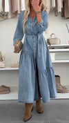 Women's Lapel Denim Patchwork Casual Dress