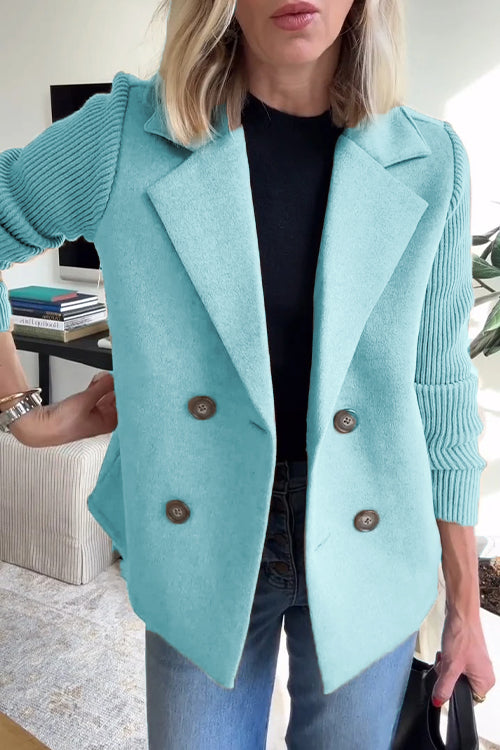 Women's Lapel Button Patchwork Sleeve Casual Coat with Two Pockets on the Sides