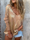 Women's V-neck Gold-stamped Knitted Casual Top