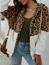 Women's Casual Leopard Print Patchwork Hooded Plush Jacket