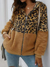 Women's Casual Leopard Print Patchwork Hooded Plush Jacket