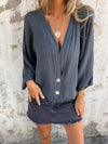 V-neck Casual Cotton and Linen Top