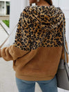 Women's Casual Leopard Print Patchwork Hooded Plush Jacket