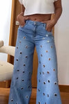 Women's Fashion Metal Circle Decorated Jeans