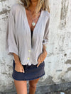 V-neck Casual Cotton and Linen Top