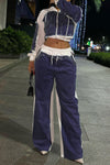 Women's Denim Patchwork Rhinestone Casual Suit