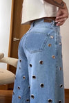 Women's Fashion Metal Circle Decorated Jeans