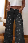 Women's Fashion Metal Circle Decorated Jeans