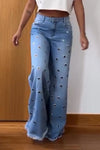 Women's Fashion Metal Circle Decorated Jeans