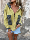 Women's Hooded Leopard Print Denim Patchwork Casual Coat