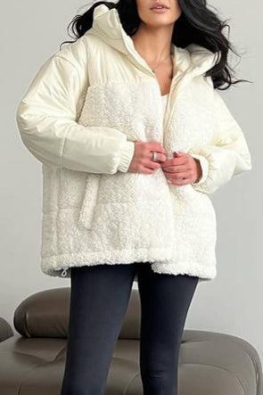 Women's Casual Solid Color Plush Patchwork Coat