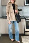 Women's Lapel Button Patchwork Sleeve Casual Coat with Two Pockets on the Sides