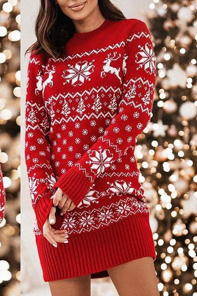 Christmas Moose Snowflake Long Sleeve Sweater