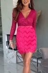 Women's Fashionable V-neck Long-sleeved Sequined Dress