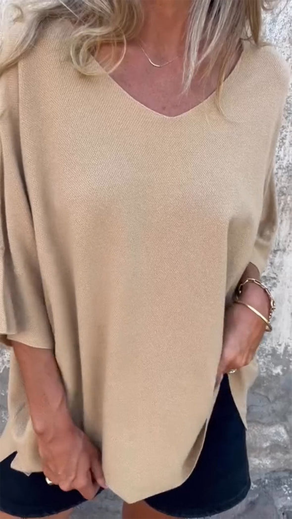 V-neck Mid-sleeve Shirt