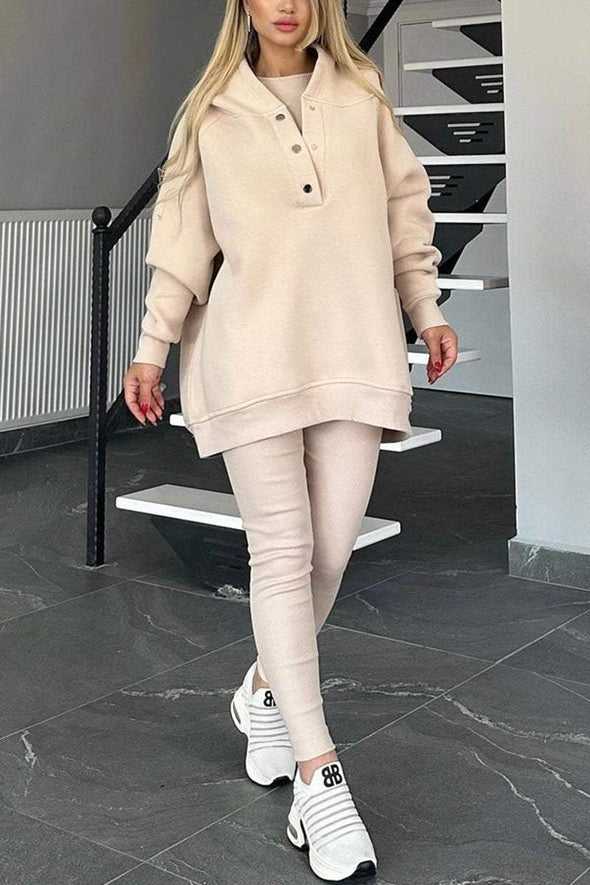 Women's Casual Solid Color Sweatshirt Three-piece Set