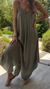 Women's Spring Suspender V-Neck Solid Color Wide Leg Jumpsuit