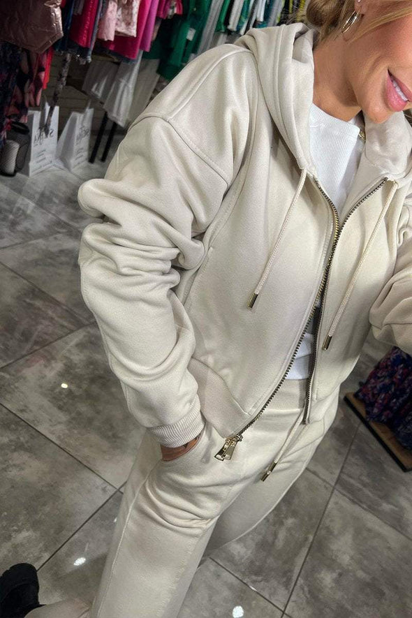 Women's Hooded Long-sleeved Zip-up Jacket Two-piece Suit