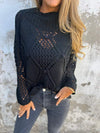 Round Neck Long Sleeve Knitted Top with Hollow Design