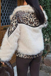 Women's Casual Luxury Warm Leopard Print Sequined Fur Patchwork Jacket