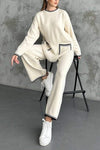 Women's Casual Round Neck Suit Contrast Color Line Two Piece Suit