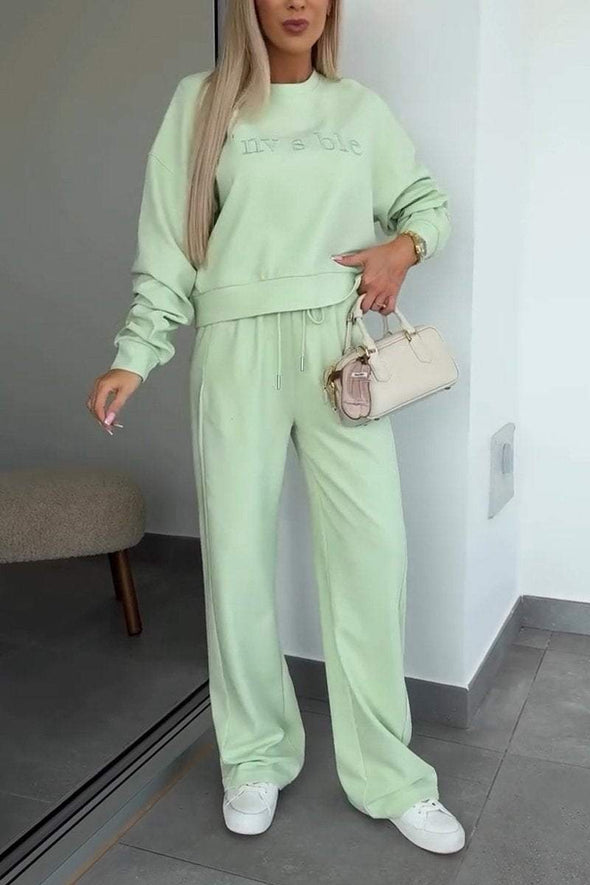 Women's Casual Round Neck Pullover Sweatshirt Two-piece Set