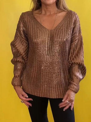 Women's V-neck Long-sleeved Knitted Blouse